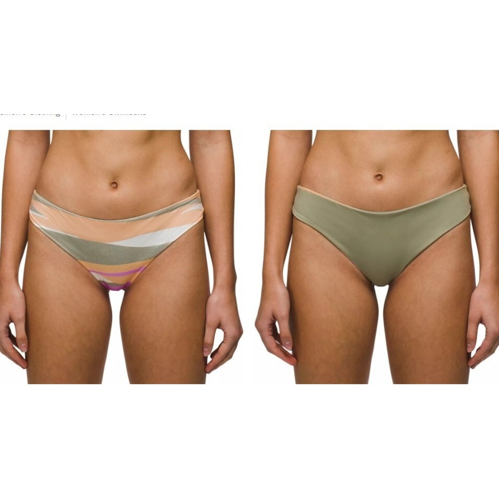 Prana Women's L Gemma Reversible Hipster Swim Bottom Waves Green Orange NWT 9720